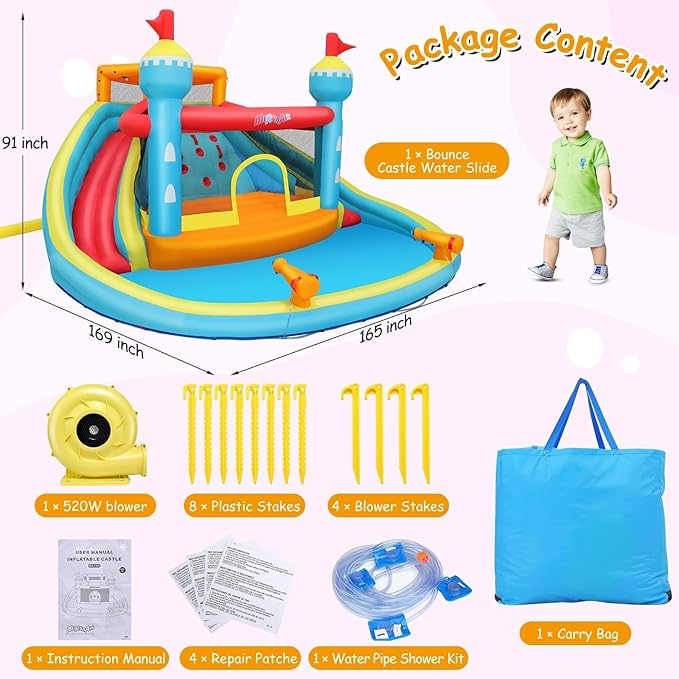 AKEYDIY Bounce House Water Slide with Double Slide,Splashing Pool, Double Water Cannon,Climbing Wall, Giant Water Park W/Heavy Duty GFCI Blower,Inflatable Water Slides Park for Kids Backyard Summer