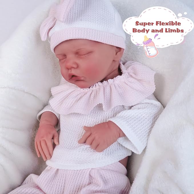 18.11 in Full Silicone Reborn Baby Dolls, 1:1 Lifelike Newborn Dolls Non Vinyl Realistic Reborn Toddler Dolls Boy Washable Sleeping Doll