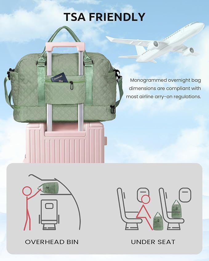 Monogrammed Gifts for Women-Initial Travel Bag with Shoe Compartment, Personalized Weekender Bag, Monogram Overnight Bag for Women, Girl Duffel Bag with Makeup Bag (Letter Y)