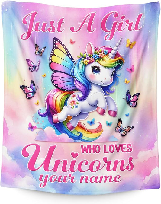 Personalized Unicorn Blanket for Girls Daughter, Cute Pink Unicorn Throw Blankets with Custom Name for Toddlers Kids 40"x50" Comfy Lightweight Flannel Throw for Sofa Couch Bed