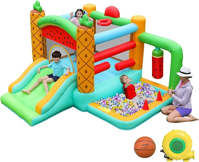 Bounce-House Bouncy-Castle Jump-House for Kids - Inflatable Bounce House with Slide for Indoor and Outdoor - Bouncy House with Blower - Ball Pit for Ages 3-8