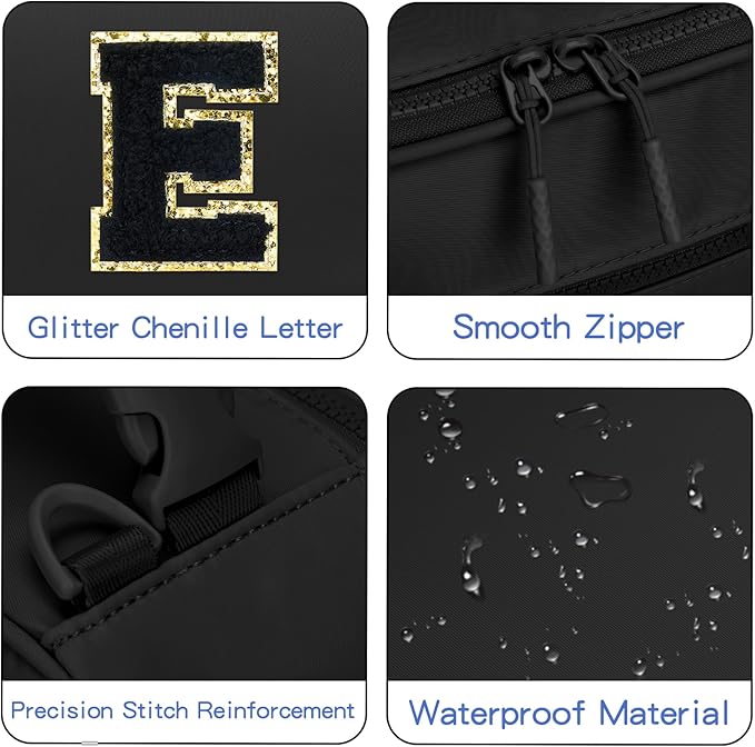 Initial Insulated Lunch Bag for Boys Kids, Back to School Gift, Reusable Leak-proof Lunch Box with Adjustable Strap for School Daycare Travel Picnic（Black，E）