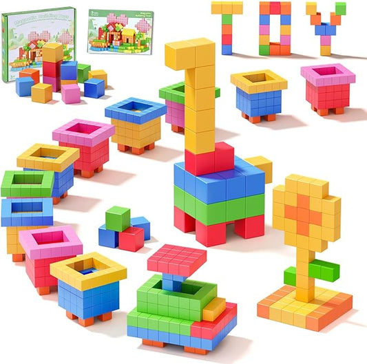 100PCS Magnetic Blocks, Color Magnetic Square for Kids Ages 3+ Boys and Girls, Magnet Blocks STEM Sensory Educational Christmas Birthday Gifts Construction Toys