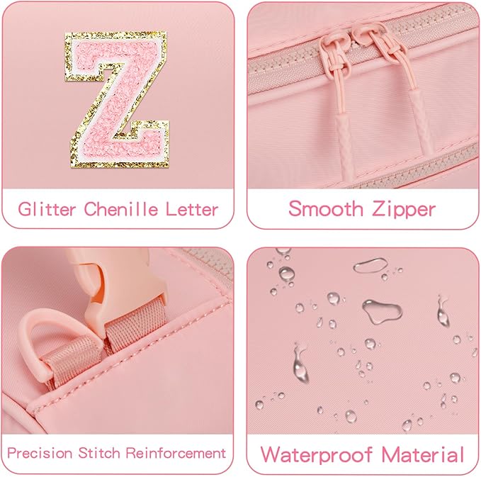 Initial Insulated Lunch Bag for Girls Kids, Back to School Gift, Reusable Leak-proof Lunch Box with Adjustable Strap for School Daycare Travel Picnic (Pink,Z)