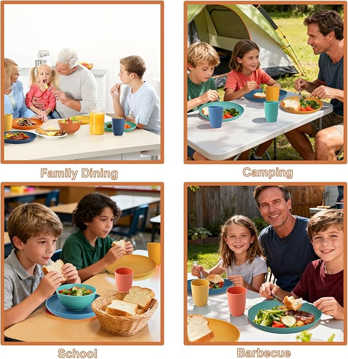 Wheat Straw Dinnerware Sets, 20 PCS Service for 4, Dishwasher & Microwave Safe Kids Plates and Bowls Sets, Unbreakable Lightweight Outdoor Camping Dishes - Multicolor