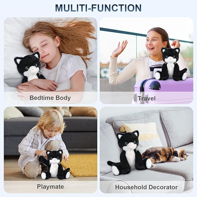 Heatable & Coolable Black and White Cat Stuffed Animal, Cat Heating Pad Microwavable for Soothing & Relaxation, Lavender Scented Tuxedo Cat Plush Toy for Stress Relief, Cat Toys for Kids