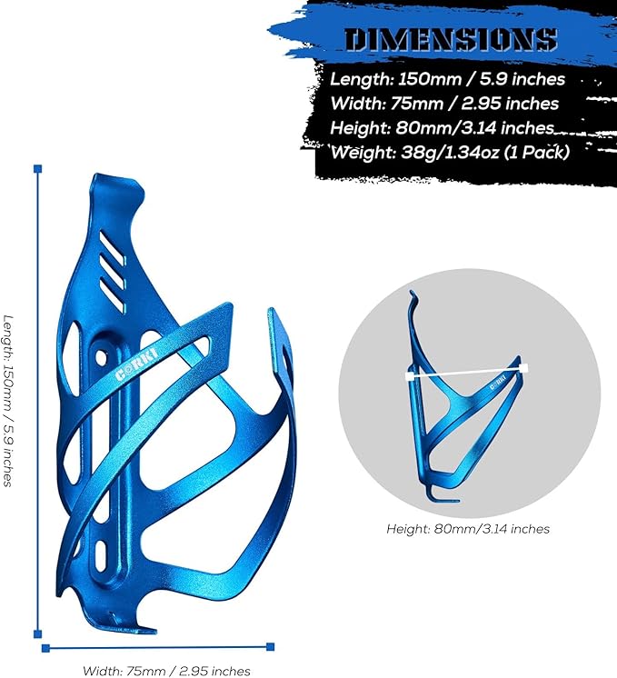 Corki Cycles Bike Water Bottle Holder Aluminum Alloy, Universal Bike Water Bottle Cage for Road, Mountain and Gravel Bikes - 2 Pack - Blue