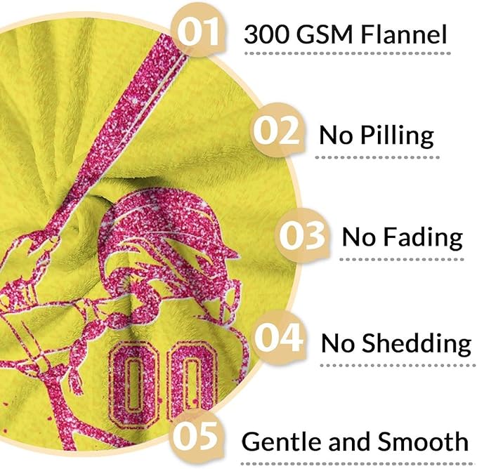 Softball Gifts for Girls - 30x40 Inches Softball Throw Blankets for Kids - Yellow Cool Lightweight Soft Blankets for Sofa, Lap & Office