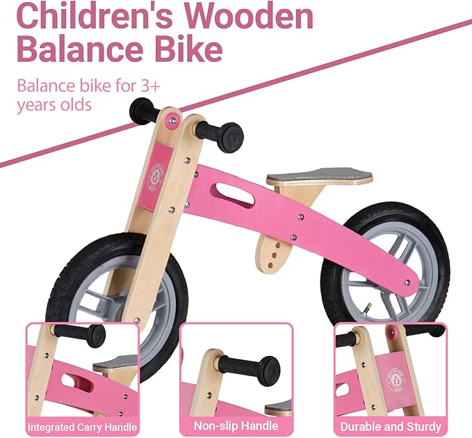 Wooden Toddler Balance Bike, Kids Balance Bike for 3 Year Old with Adjustable Seat, No Pedal Toddler Bicycle for Kids 3-5 for Boys and Girls Birthday Gifts Toys