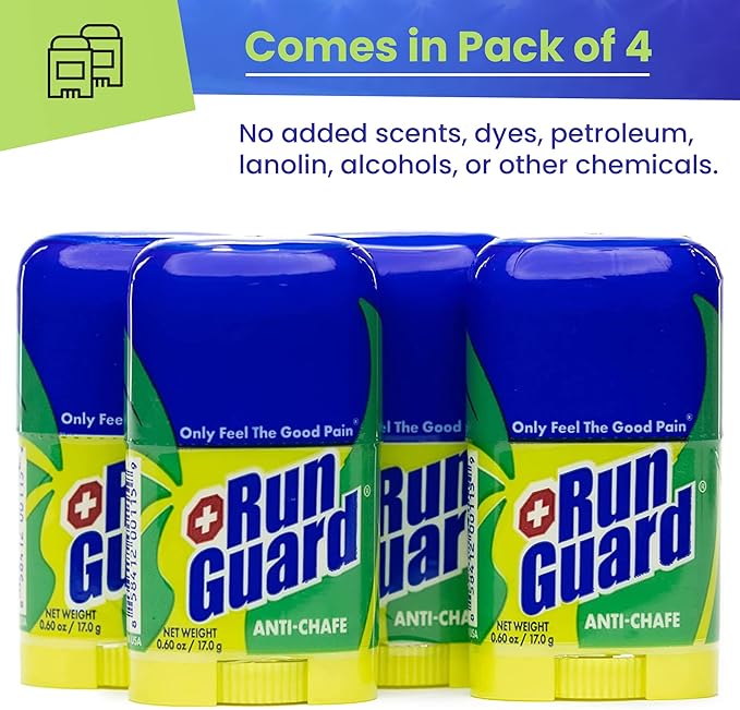 Anti-Chafing Stick - Made with 100% Plant-Based Ingredients Plus Beeswax. Works for All Distance Runners from 5K Walks/Runs to 100 Mile Ultra Marathons (0.6oz - Pack of 4)