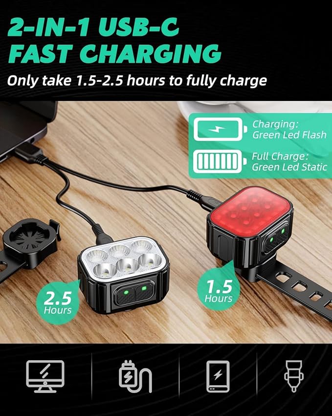 Victoper Bike Light, High Lumens Super Bright Bicycle Lite, 6+4 Modes USB Rechargeable Bike Headlight & Taillight Set, Waterproof Safety Bike Front & Rearlight for Road, Mountain, Night Riding