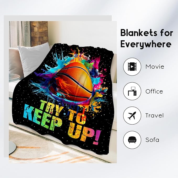 Basketball Blanket for Girls, Basketball Gifts for Boys Adults Sport Lovers, Kids Throw Blankets for Team Player Bed Living Room Home Decor (Colorful, 60x80 Inch)