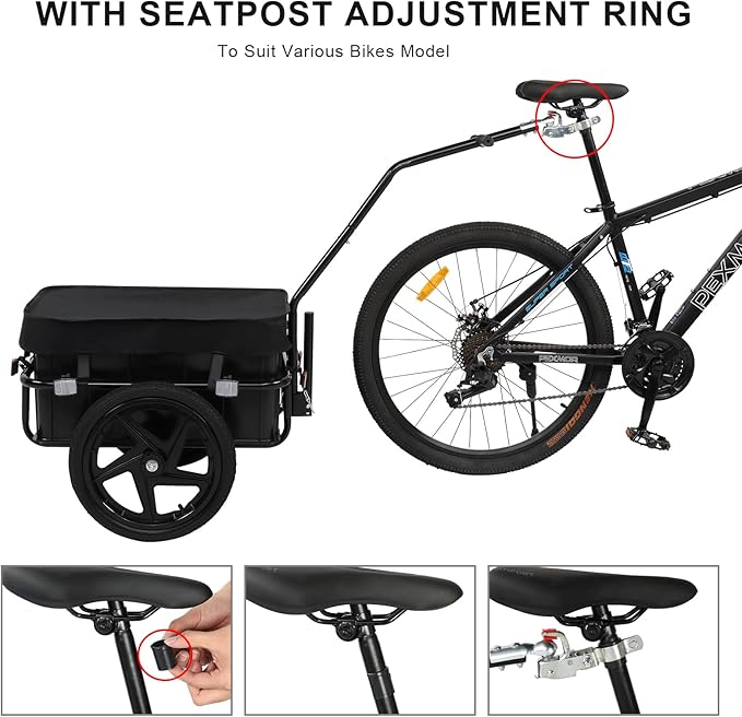PEXMOR Bike Cargo Trailer with Removable Box & Waterproof Cover, Bicycle Wagon Trailers with 16" Wheels & Quick Release Universal Coupler, Large Loading Bike Trailer Storage Cart with Reflectors