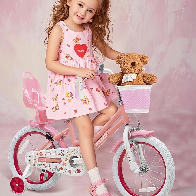 ACEGER Girls Bike with Basket for Ages 2-12 Years Old Kids, 12 14 16 18 Inch with Training Wheels，Princess Style with Streamers, Handbrake & Coaster Brake,Multiple Colors.