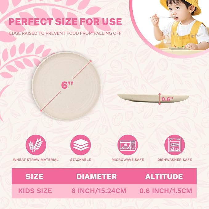 Homienly Small Plates Set of 8, Wheat Straw Plates, 5.7 Inch Lightweight Unbreakable MIni Dessert Plate, Microwave and Dishwasher Safe Small Plate Set - Beige