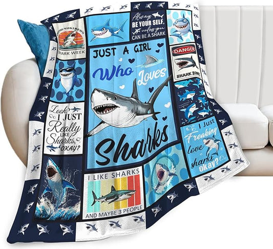 Shark Blanket, Sharks Throw Blanket, Ocean Animal Gifts Blankets Stuff Fleece Flannel Plush for Girls Women Men Boys Lovers Adults Soft Bedding Gift for Sofa Bed Office Home Decor 60"x50"