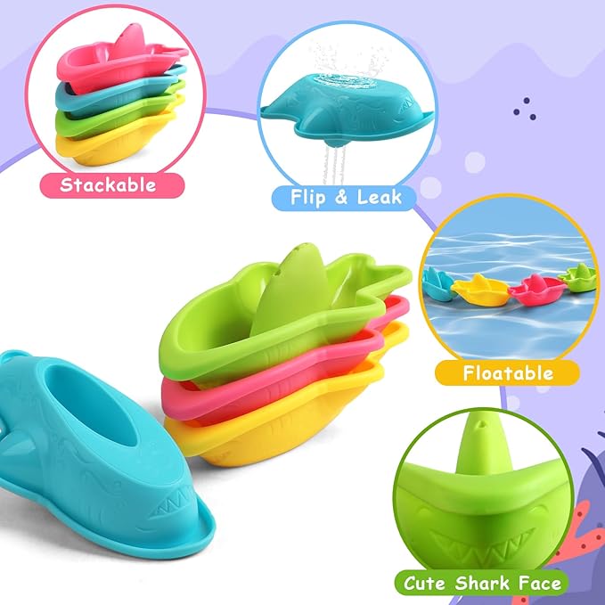 Baby Bath Toys for Kids Ages 1-3 6 PCS Toddler Bath Toys Mold Free for 12+ Months Bathtub Beach Sand Pool Water Table Toys for 1 2 3 4 5 6 Years Old Girls Boys