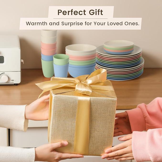 Homienly 40-Piece Dinnerwave Sets, Service for 8, Wheat Straw Dinnerware Set - Plates and Bowls Set with Cups, Lightweight Microwave and Dishwasher Safe Dish Set for Dinner, Outdoor - Multi Light