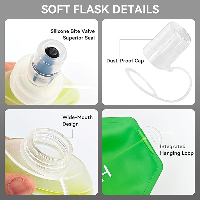 500ml Soft Flask Soft Water Bottle for Running, Hiking, Travelling, Cycling and Climbing - Gradient Green