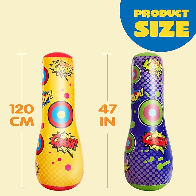 2 Pack Inflatable Bopper, 47 Inches Kids Punching Bag with Bounce-Back Action, Inflatable Punching Bag for Kids Presents