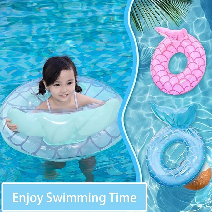 Children Swimming Ring, Inflatable Pool Floats Swim Tube Raft Toy with Fruits Mermaid Decorations Summer Water Fun Lounge Beach Lake Party Supplies for Kids