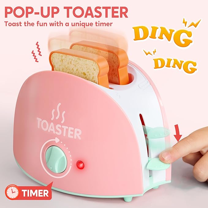 Joyin Play Kitchen Toys, Pretend and Play Food Kitchen Accessories Girls Toy with Coffee Maker, Mixer, Toaster with Realistic Lights& Sounds, Birthday Gift for Kids Gifts for Christmas