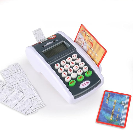 Payment Terminal Toys, Point of Sale Terminal with Light and Sound, Cash Register Toy with Credit Cards and Recipts, Pretend Play Toy for Children Age 3 and Up