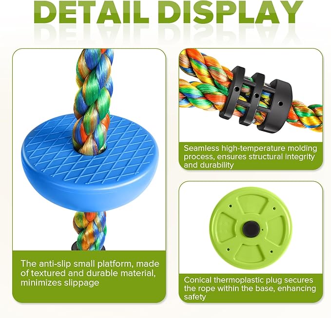 ZNCMRR Tree Swing Climbing Rope, Heavy Duty Swings Seat Replacement for Kids Disc Rope Climbing Swings Seat for Tree Indoor Outdoor Playground Swing Set Accessories(Leaf Green)