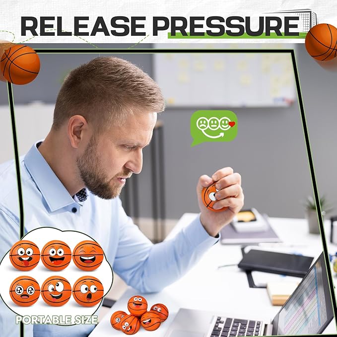 24 Pcs Mini Face Basketball Stress Balls for Boys Girls Face Fidget Toys Bulk Foam Balls for Stress and Anxiety Relief Balls for Party Favors Birthday Gift Decoration