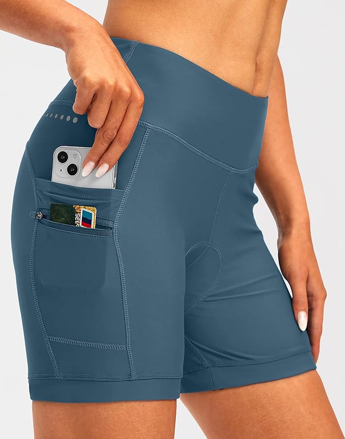 Women's 4D Padded Bike Shorts 5"/7" Riding Underwear Cycling Bicycle Road Biking Cycle Shorts for Women Zipper Pockets