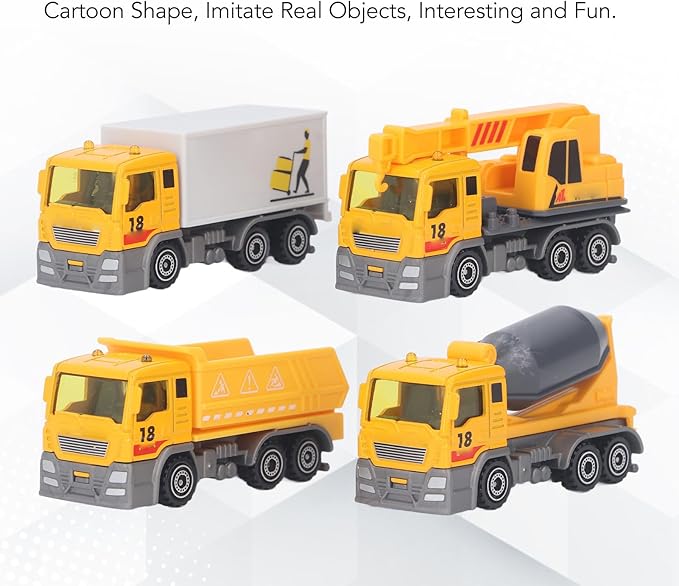 TOPINCN Children Engineering Vehicle Toys Construction Cars Toy Set Plastic Alloy Durable with 4 Mini Vehicles for Toddlers Kids Play