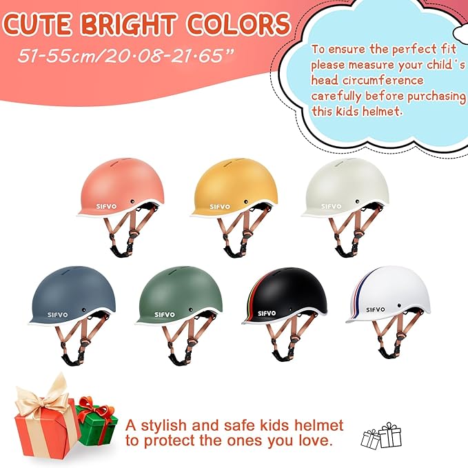 Kids Helmet, SIFVO Kids Bike Helmet Skateboard Helmet Scooter Helmet All-Round Protection Boys Girls Bike Helmet Kids to Youth Extended Visor Adjustable & Durable 51-55cm