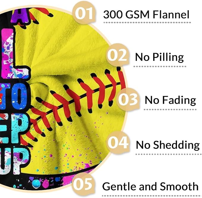 Softball Throw Blanket for Teens - 50x60 Inches Plush Softball Blankets for Girls - Black Warm Soft Throws for Sofa, Bed & Travel