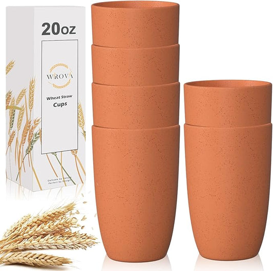 Wheat Straw Cups 6 PCS Good Alternative to Plastic Reusable Cups 20 oz Unbreakable Drinking Cup Reusable Dishwasher Safe Water Plastic Glasses Orange