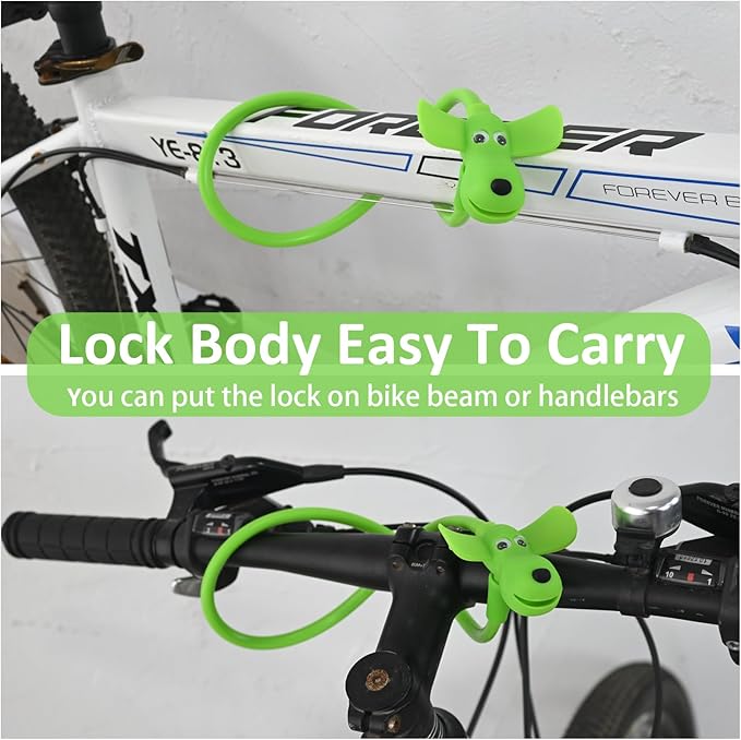 Bike Cable Lock with Keys,Silicone Covered Kids Cable Lock Cartoon Lock,2 Feet Lock for Bike,Door,Skateboard,Helmet and More