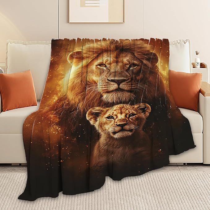 Lion Blanket Lion Cub Throw Blanket Gifts for Men Women Boys Girls Kids Adults Super Soft Cozy Plush Fluffy Fuzzy Fleece Blanket Home Decor 50''X60''