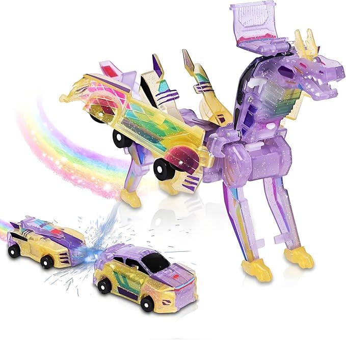 2-in-1 Collision Transformation Dinosaur Car Toy |Magnetic Cars Convertible Robot Toys|DinosaurToys for Kids 3-12 Ideal Christmas Birthday Gift for Boys and Girls (Yellow)