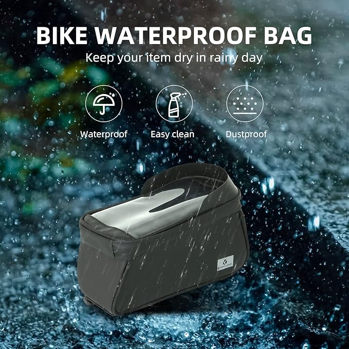 ROCK CLOUD Bike Frame Bag Phone Mount Waterproof Top Tube Handlebar Bag Bicycle Accessories Touch Screen Front Bike Pouch Fits Phones Under 6.5”