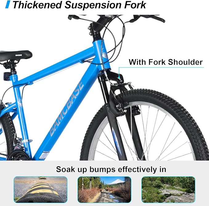 HILAND 26 27 Inch Mountain Bike, Mens Womens MTB with 18 Speeds, High-Tensile Steel Frame, V Brake, Hardtail Bicycle for Adults