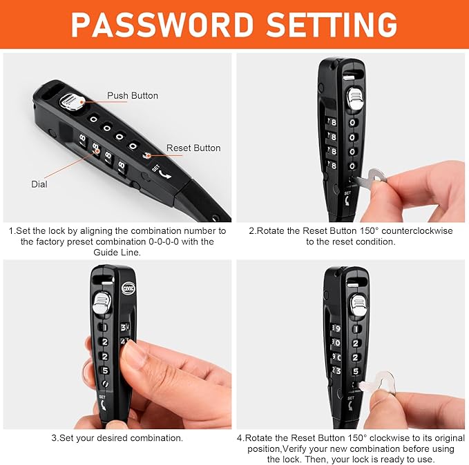 CXWXC Zip Tie Lock - 4-Digit Combo Cable Locks for Bike Motorcycle Helmet, Skateboard, Skis, Snowboard, Stroller & Cabinet - Ideal for Lightweight Security (2PC - Black, 45CM)