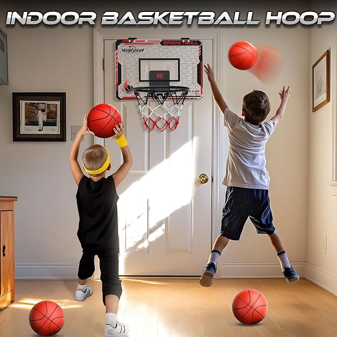 EagleStone Kids Indoor Basketball Hoop, 4 Balls Mini Basketball Toy for Toddlers
