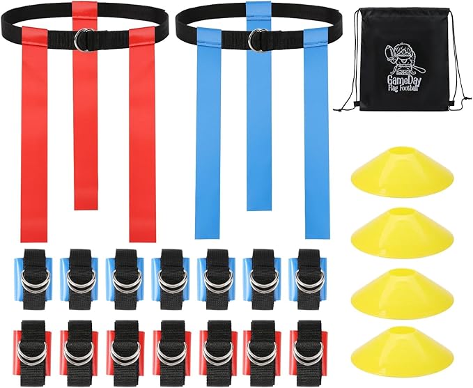 Gameday Flag Football Set – Kits for 2–14 Players w/Belts, Agility Cones & Carry Bag – Available in Multi Colors & Sizes