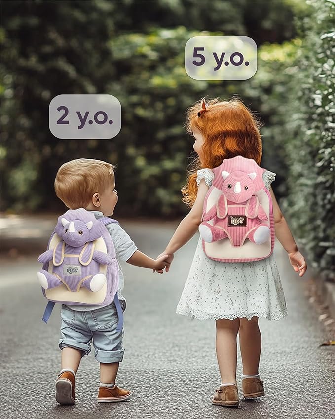 Naturally KIDS Pink Triceratops Toy, Triceratops Stuffed Animal for 2 3 4 5 Year Old Girl, Stuffed Dinosaur for Girls, Pink Toddler Backpack