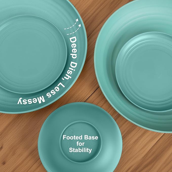 Wheat Straw Dinnerware Sets 32-Piece, Service for 8, Unbreakable Kitchen Dishes Set, Plastic Plates and Bowls Set with Cups, Microwave and Dishwasher Safe Dishware Set for Party- Green