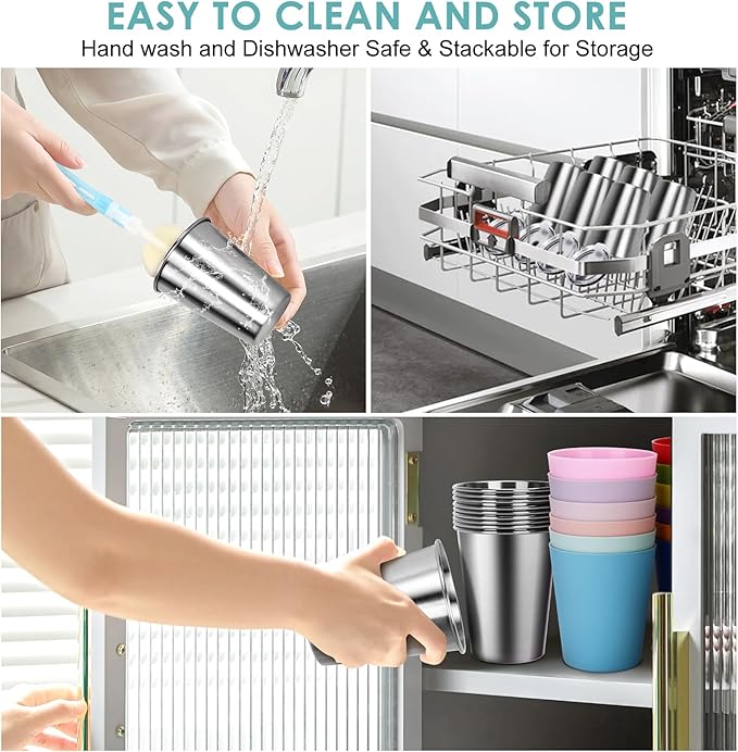 12 Pack Kids Cups Spill Proof, 12oz Stainless Steel Sippy Cup with Straws and Lids, Water Tumbler with Colorful Silicone Sleeves for Kdis and Adults