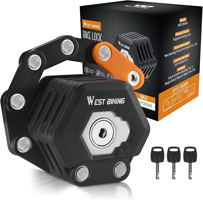 ICOCOPRO Folding Bike Lock with 3 Keys, 2.8 FT Bicycle Lock Compact Anti Theft, High Security Scooter Locks, Heavy Duty Bike Chian Locks with Bracket