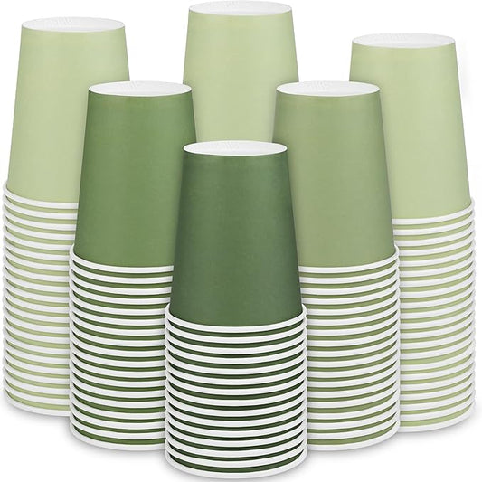 144 Pieces Sage Green Paper Cups 9 Oz Disposable Coffee Paper Cups Gradient Green Party Cup Beverage Drinking Cup for Wedding, Birthday, Holiday Party, DIY, and Picnic