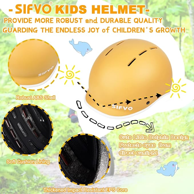 Kids Helmet, SIFVO Kids Bike Helmet Skateboard Helmet Scooter Helmet All-Round Protection Boys Girls Bike Helmet Kids to Youth Extended Visor Adjustable & Durable 51-55cm