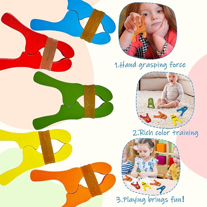 10 PCS Colorful Wooden Play Clips Set - Montessori & Waldorf Fort Building Kit for Children with Handmade Giant Clips. Perfect for Kindergarten, Home, School & Playgrounds