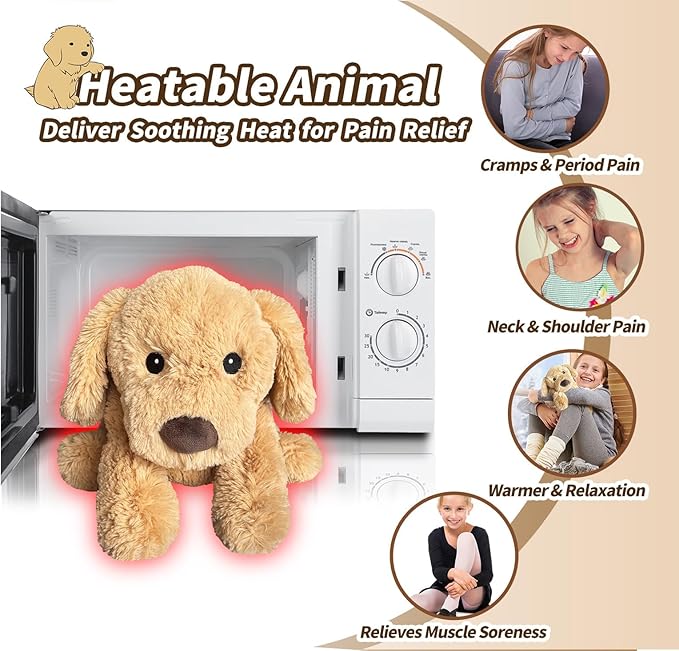 2Pcs Dog Stuffed Animals, Microwavable Stuffed Animal Adorable Fluffy Puppy Plush for Warmth, Heatable Coolable Lavender Scent Dog Plush Toys, Cute Soft Plushies for Kids & Adults Girls Boys Gifts